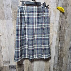 St Michael Vintage 80s Tartan Plaid Wool Blend Wrap Skirt